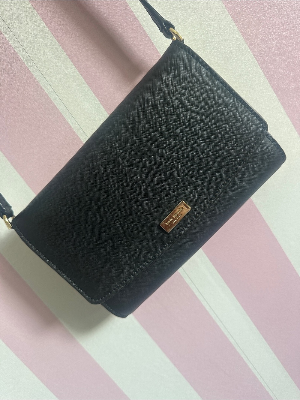 kate spade Black Crossbody with Gold Plaque Accent